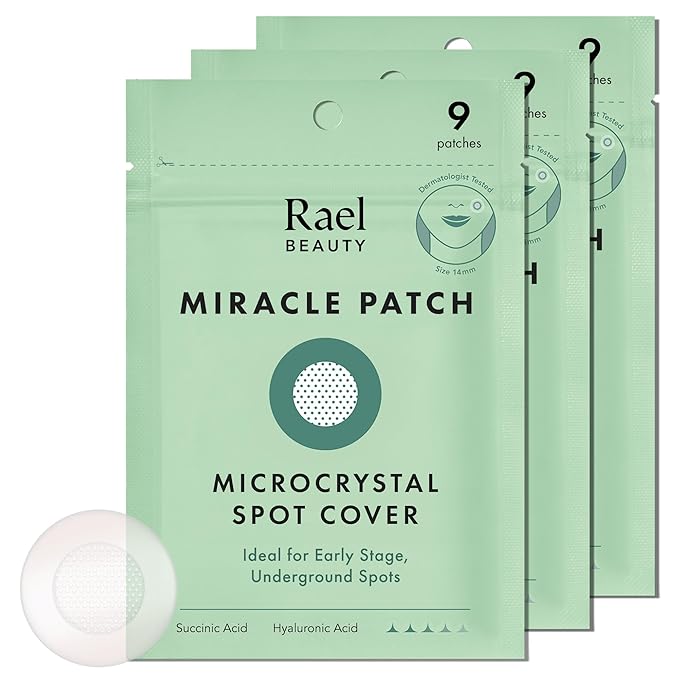 Rael Pimple Patches, Miracle Microcrystal Spot Cover - Hydrocolloid Acne Patch with Tea Tree Oil, Early Stage Zits and Blemish, Korean Skin Care (27 Count)