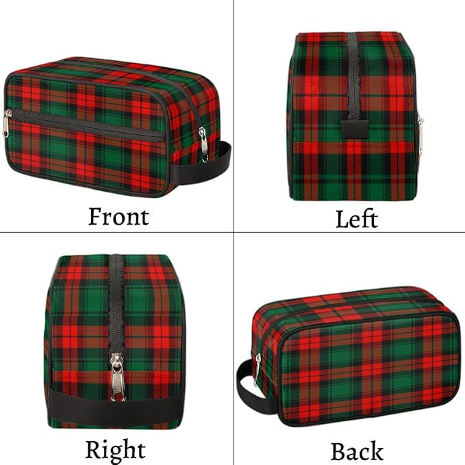 Christmas Baofu Grid Green Red Travel Toiletry Bag for Women Men Lightweight Cosmetic Makeup Bag Organizer Waterproof Shaving Bag Dopp Kit with Large Capacity for Toiletries and Shaving Accessories