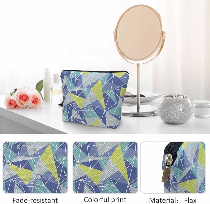 Woman Makeup Bag Triangle, Geometric Stripe Triangle Makeup Bags Travel Cosmetic Bags Toiletry Makeup Organizer Pencil Pouch Make Up Cosmetic Bag For Owners Lady Birthday Gifts