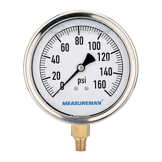 MEASUREMAN 4" Dial Size, Glycerin Filled Plumbing Pressure Gauge, Stainless by MEASUREMAN