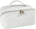 Cosmetic Bag,Travel Makeup Bag, Large Capacity Cosmetic Bags for Women, Waterproof Portable Open Flat Toiletry Bags,Makeup Organizer Bag with Divider and Handle, Cosmetic Pouch Gifts for Women (White)