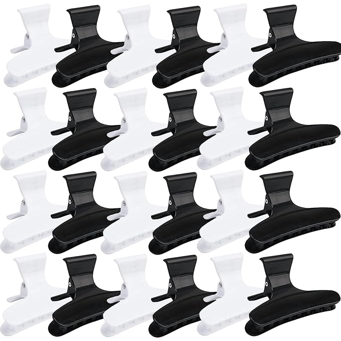 Ondder 24 Pcs White Black Hair Clips for Styling Sectioning Butterfly Pro Salon Hair Clips Clamps for Cutting, Styling, Sectioning Hair Accessories for Women