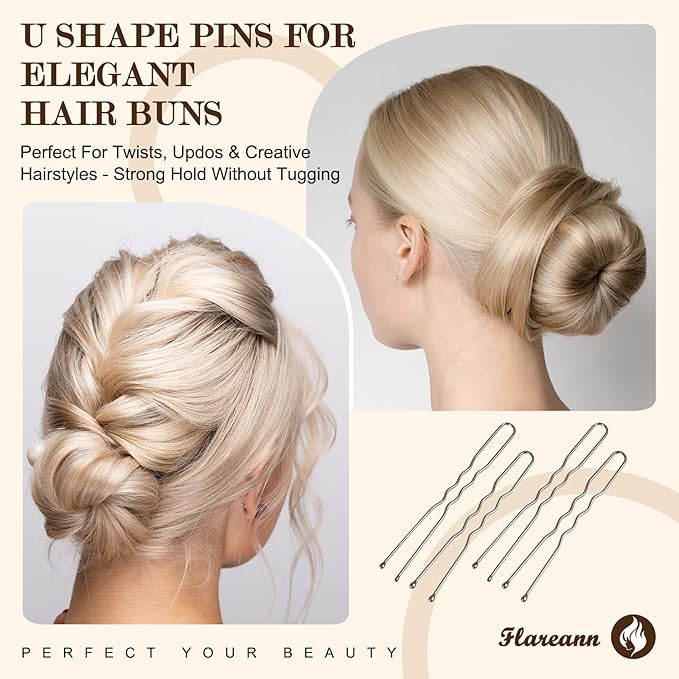 Bobby Pins Set Gray – Bobby Pins, Snap Clips & U Shape Pin, Complete Hair Kit for Women & Girls, for Buns, Updos, Parties & Weddings