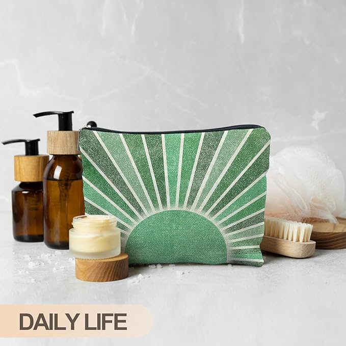 Green Boho Makeup Bag Gifts for Women, Vintage Sunshine Sun Beach Makeup Bag, Sunshine Gifts for Women