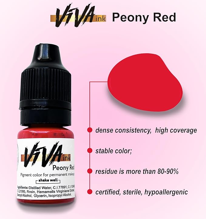 Lip Pigment – Peony Red – Permanent Lip Makeup – Microblading Ink for Durable and Colorful Lips – Long Lasting Color Lip Cosmetics (0.2 oz)