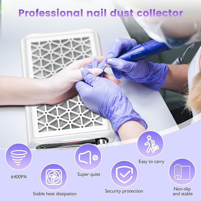 Nail dust collector. 1600PA powerful suction dust collector nail tech. Vacuum Fan Dust Collector with LED display includes 30 sheets of filter paper, suitable for nail salons and home manicures