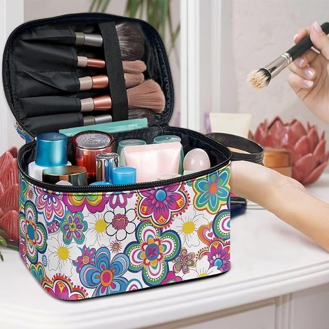 JoyLamoria Boho Flower Makeup Bag Large Capacity Tote Pouch Cosmetic Bag Accessories