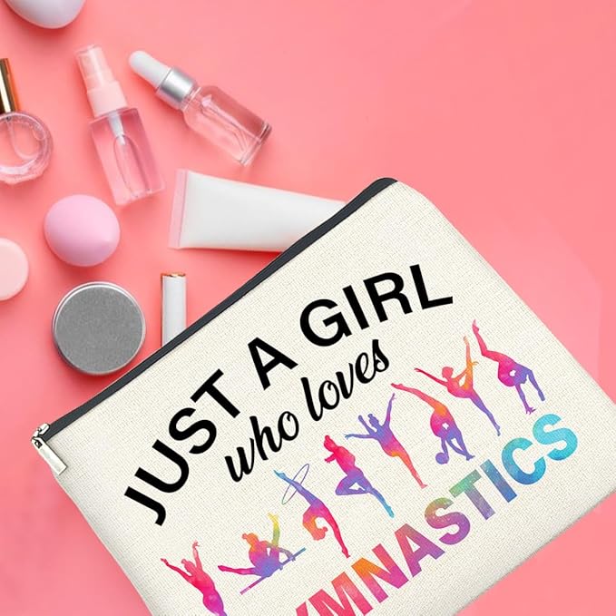 Gymnastics Gifts Makeup Bag Gymnastics Gifts for Women Cheerleader Gymnast Cosmetic Bag Just a Girl Who Loves Gymnastics Zipper Makeup Pouch Gift