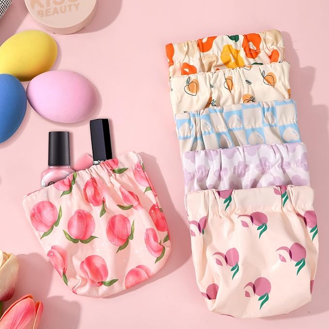 AUGSUN 6PCS Elastic Hair Tie Organizer, Aesthetic Hair Tie Organizer，Lipstick Bag, Elastic Storage Bag, Travel Floral Makeup Pouch