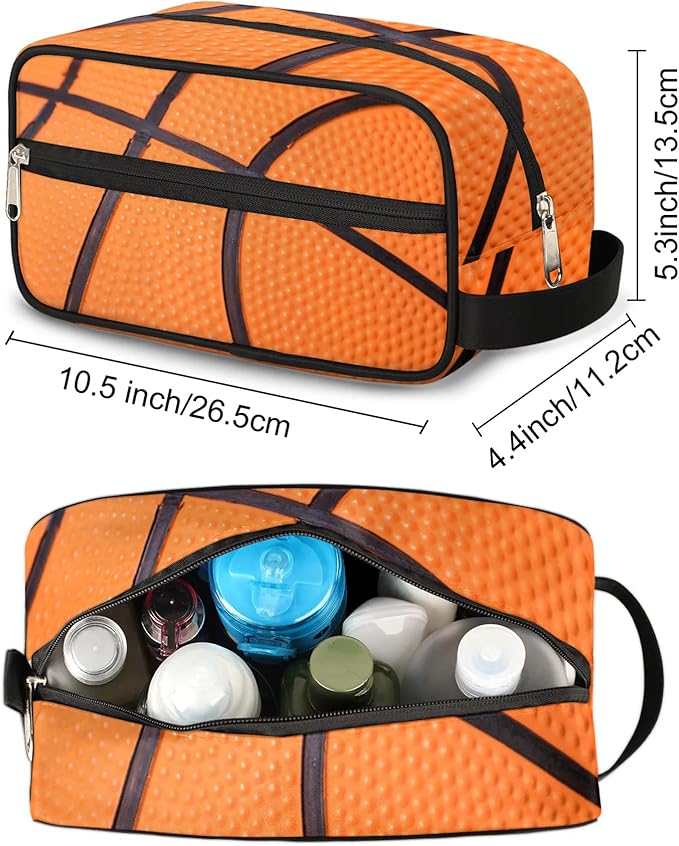 Bardic Basketball Texture Ball Portable Travel Toiletry Bag, Sport Kindle Dopp Kit Cosmetic Organizer Makeup Bag Shower Shaving Bag for Men Women