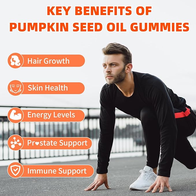 Pumpkin Seed Oil Supplement Gummies 4000mg with Saw Palmetto for Hair Growth & Skin Health, High Pure Extract for Women & Men Extra Strength Pumpkin Seed, Strawberry Flavor, 120 Count