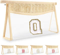 Personalized Initial Letter Bag Boho Straw Clear Makeup Bag,Small Cute Chenille Varsity Letter Pouch With Zipper,Beach Travel Toiletry,Portable Monogrammed Cosmetic Bag for Women Girls,Q