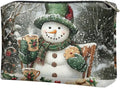 COEQINE Mini Cosmetic Bags for Women Leather Makeup Bag Large Travel Make up Brush Case Toiletry Bag for Womens Holiday Birthday Christmas Gifts,Cute Snowman Designer