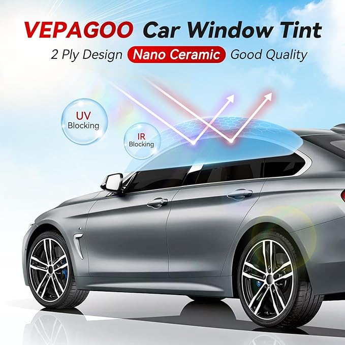 Vepagoo 5% VLT Ceramic Car Window Tint Film (24" x 15FT) - Heat & Glare Reduction, Blocks UV & IR Rays, Scratch Resistant, Privacy Car Window Tint Fit for Sedan SUV