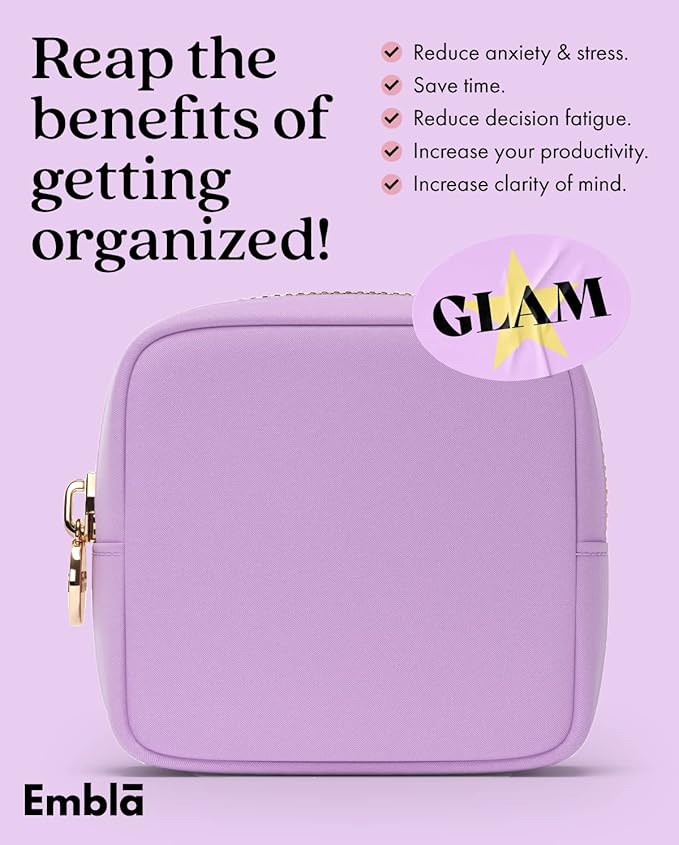 Embla Makeup Bag Travel Cosmetics Pouch and Toiletry Bag, Nylon Zipper Pouch Purse, Cute Make Up Organizer Storage Tote for Women Girls, Waterproof Travel Skincare Case, Small Makeup Bags,Grape