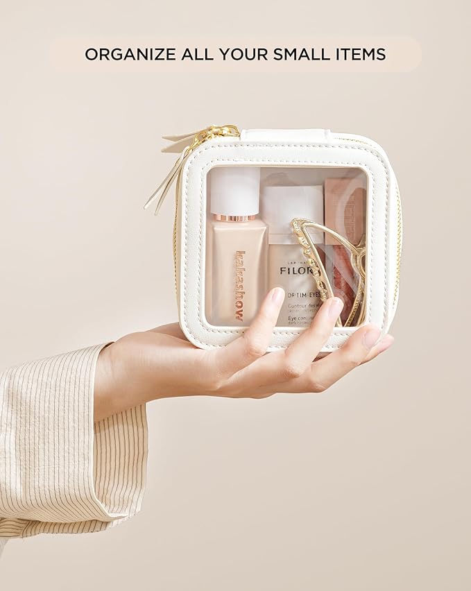 HBlife Small Makeup Bag for Purse Cute Mini Makeup Bag Cosmetic Bag Women Travel Clear Makeup Pouch Case Organizer Leather Make Up Toiletry Bag Transparent Storage Bag(White)