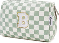 Narwey Birthday Gifts for Teen Girls Women Personalized Initial Checkered Makeup Bag Preppy Cosmetic Bag Trendy Stuff 6 8 10 11 12 13 14 16 18 Years Old Travel Toiletry Bag (Green Letter B)