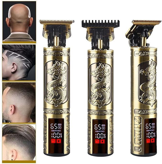 Professional Hair Clippers for Men Electric Haircut Kit Hair Trimmer Grooming Waterproof Rechargeable Close Cutting T Blade Trimmer USB Rechargeable Clippers for Hair Cutting (LED-Dragon)
