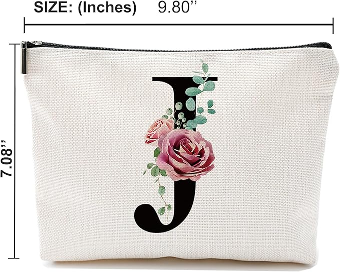 Initial A-Z Personalized Letter Makeup Bag, Monogrammed Bridesmaid Gifts/Presents Cosmetic Bag, Portable Stationery Storage Organizer Pouch, Friendship Love Travel Makeup Bags