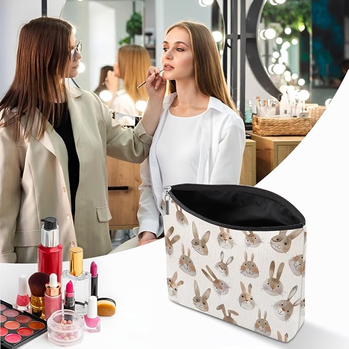 Bunny Gifts, Rabbit Makeup Bag, Bunny Stuff Cosmetic Bag Travel Pouch, Bunnies Rabbit Lovers Gifts for Women Girls Daughter Sisters Coworker Best Friend Friendship Graduation Birthday