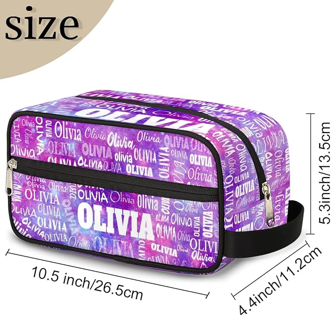 Custom Travel Cosmetic Bag with Name, Personalized Large Capacity Weekend Toiletry Bag Portable Bathroom Makeup Organizer, Watercolor Purple Galaxy