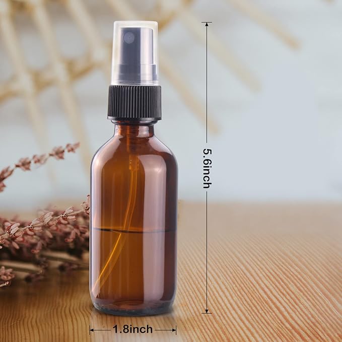 Wedama 4 oz Mini Glass Spray Bottles, Empty Small Spray Bottles with Funnel Dropper, Fine Mist for Hair, Travel, Plants, Cleaning Solutions and Skin Care (4 Pack Amber)
