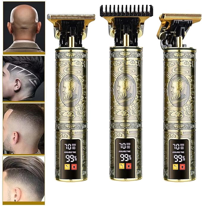 Men's T-Blade Hair Clippers, Waterproof & Low Noise, Professional Hair Trimmer, USB Quick Charge & LED Display, Ergonomic All Metal Design