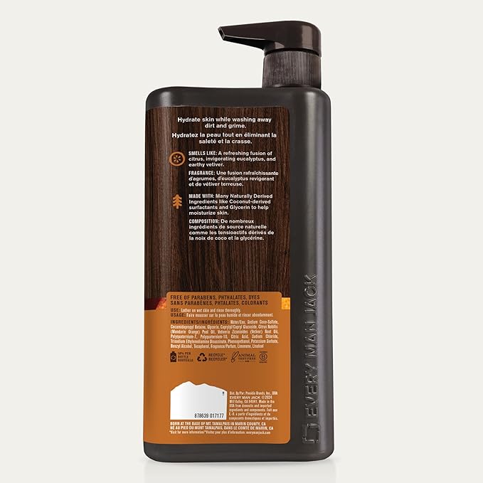 Every Man Jack Nourishing Citrus + Eucalyptus Mens Body Wash for All Skin Types - Naturally Derived Ingredients - Cleanse and Hydrate Skin with Coconut and Glycerin - 24 Fl Oz (2 Pack)