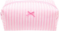 Cozy Makeup Bag Small Aesthetic Travel Zipper Cosmetic Pouch for Women Make Up Beauty Accessories Brushes, Stripe Cute Pink