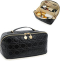 Travel Makeup Bag – Large Cosmetic Organizer with Waterproof PU Leather, Smooth Double Zipper & Tear-Resistant Lining, Toiletry Pouch for Women (Black)