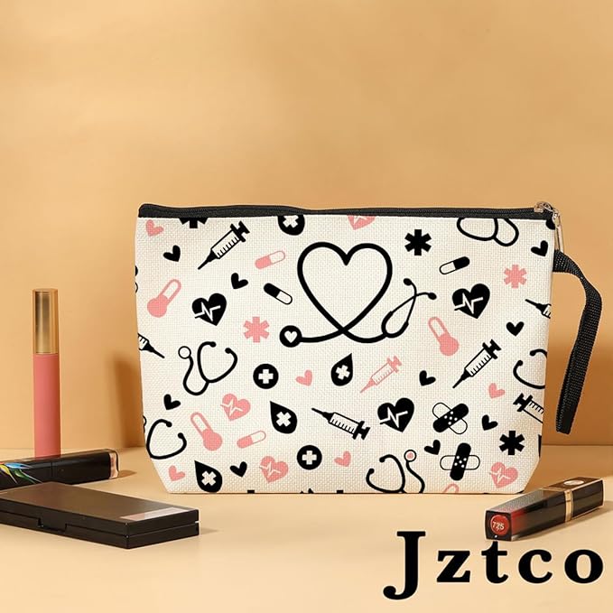 Jztco Nurse Gifts Makeup Bag Nurse Accessories for Work Essentials Nursing Appreciation Nurses Week Gifts for Women RN Toiletry Bag Nurses Day Graduation Birthday Cosmetic Bags