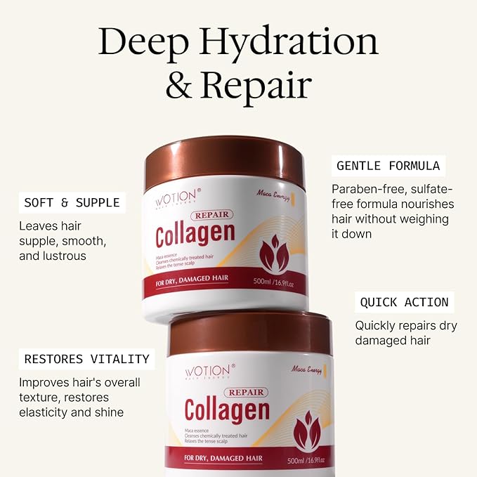 Collagen Hair Treatment Deep Repair Conditioning Argan Oil Collagen Hair Mask Essence for Dry Damaged Hair All Hair Types 16.90 oz 500ml