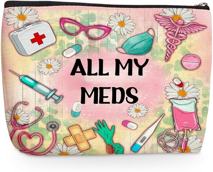Wenboco Nurse Makeup Bags, Nurse Gifts for Women, Meds Cosmetic Bags With Zipper, Portable Pouch Purse Travel Essentials Toiletries Accessories, Christmas Birthday Gifts