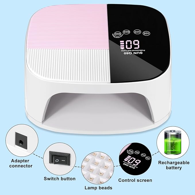 LIMEGIRL UV LED Nail Lamp Kit for Gel Polish Professional Fast Curing White Dryer Light Set with 45PCS Lamp Beads and Gloves and Auto Sensor Cordless Rechargeable Nail Art Cure Machine for Manicure