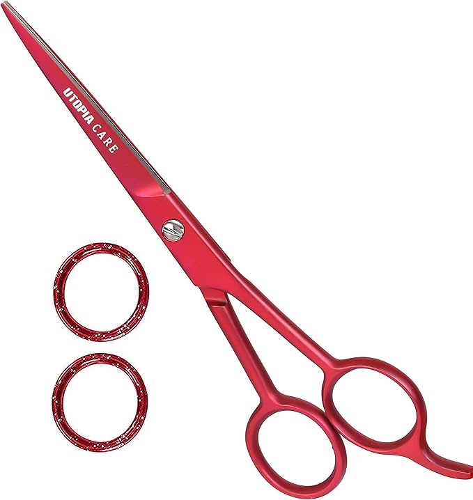 Utopia Care Hair Cutting and Hairdressing Scissors 6.5 Inch, Premium Stainless Steel Shears with Smooth Razor and Sharp Edge Blades for Salons, Men, Women and Kids, Red