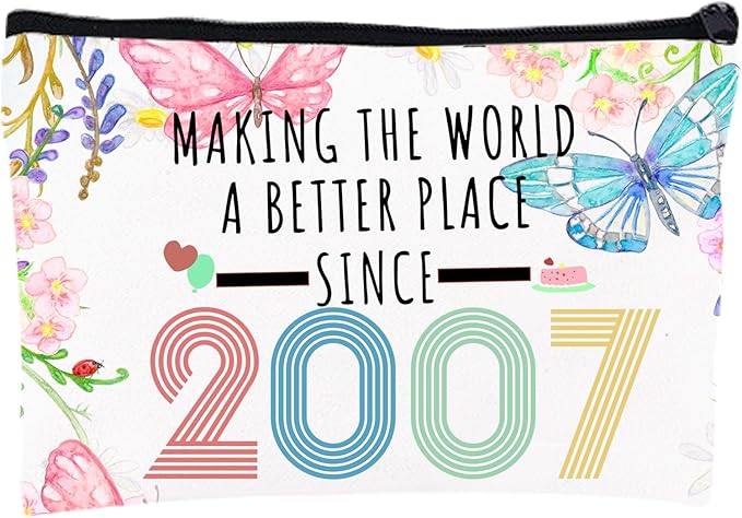 18th Birthday Gifts for Girls, 18 Year Old Girl Birthday Gifts Makeup Bag 2007, 18th Birthday Decorations Cosmetic Bags for Girls, 2007 Makeup Pouch gifts for 18 year old girl,Sister, Daughter, Niece