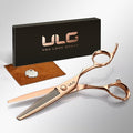 ULG Professional V-Tooth Hair Thinning Scissors Luxury 18K Rose Gold Coated 6.5" Barber Scissors 440C Japanese Stainless Steel Hand-Honed Convex Blades Offset Handles Tension Adjustable, Right-Handed