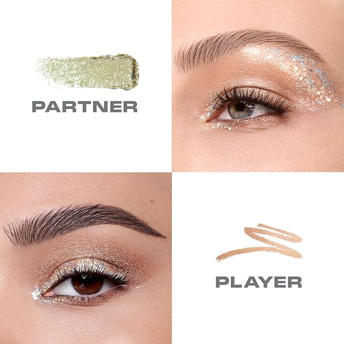 Morphe Mixed Signals Dual-Ended Eyeshadow Stick - Cream Eyeshadow Pigment & Chrome Liquid Flakes for Bold, Layered Eye Makeup Looks - Partner/Player (0.96 oz)
