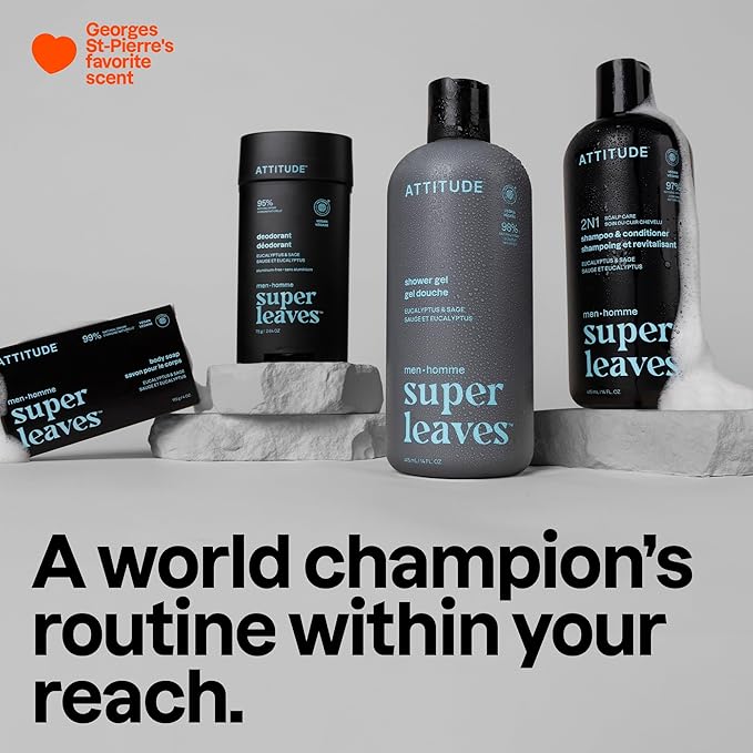 ATTITUDE Men's Shampoo and Conditioner 2-in-1, Scalp Care for Build Up & Oily Hair, Refresh With Peppermint & Willow Extract, 97% Natural Origin Ingredients, EWG Verified, Eucalyptus & Sage, 14 Fl Oz