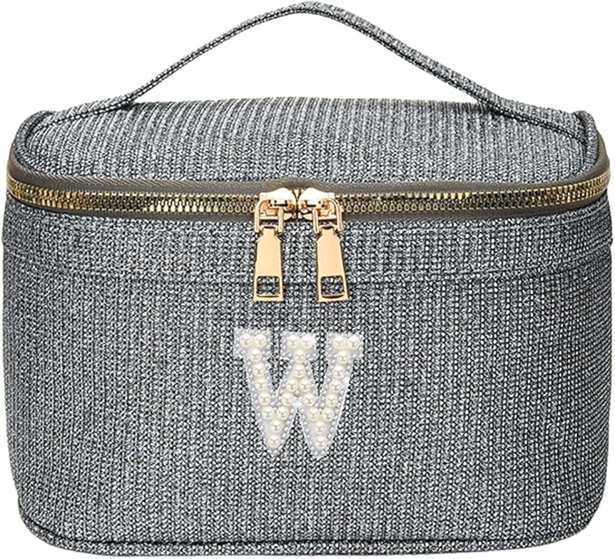 EURYNOME Makeup Bag with Custom Letter W, Water-Resistant Travel Organizer Pouch, (8.3x5.1x5.1 Inch) Cosmetic Case for Women