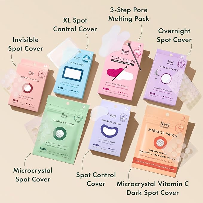 Rael Pimple Patches, Miracle Microcrystal Spot Cover - Hydrocolloid Acne Pimple Patch with Tea Tree Oil, Early Stage Zits and Blemish, Korean Skin Care (9 Count)