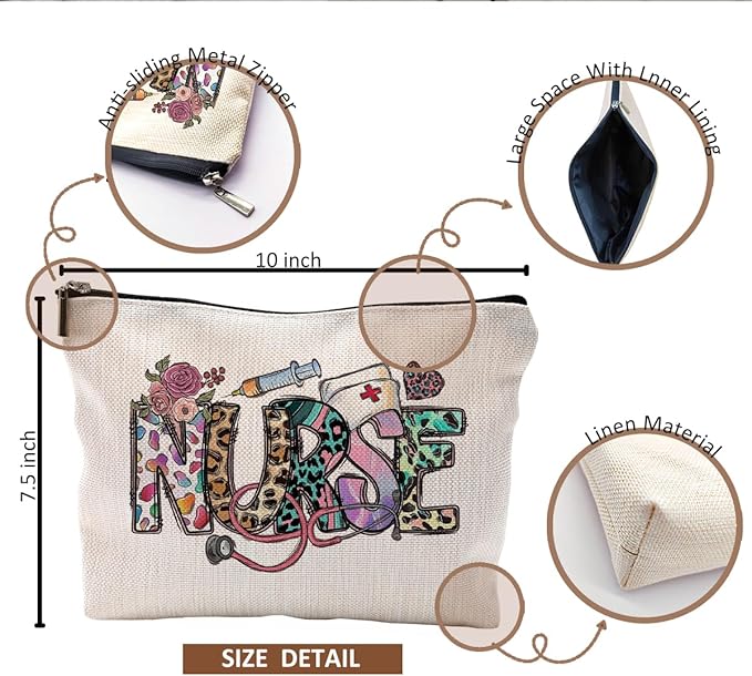 Nurse Makeup Bags,Nurse Gifts for Women,Nurse Cosmetic Bags With Zipper,Nurse Gifts for Nursing Student,Student Nurse Gifts(White)