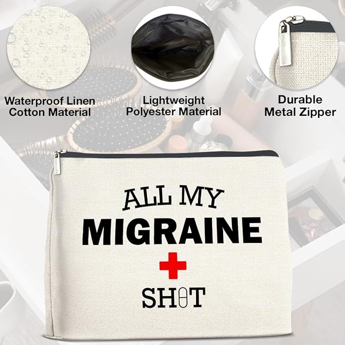 Medicine Cosmetic Bag Headache Migraine Awareness Gifts, All My Migraine Bag Zipper Makeup Pouch