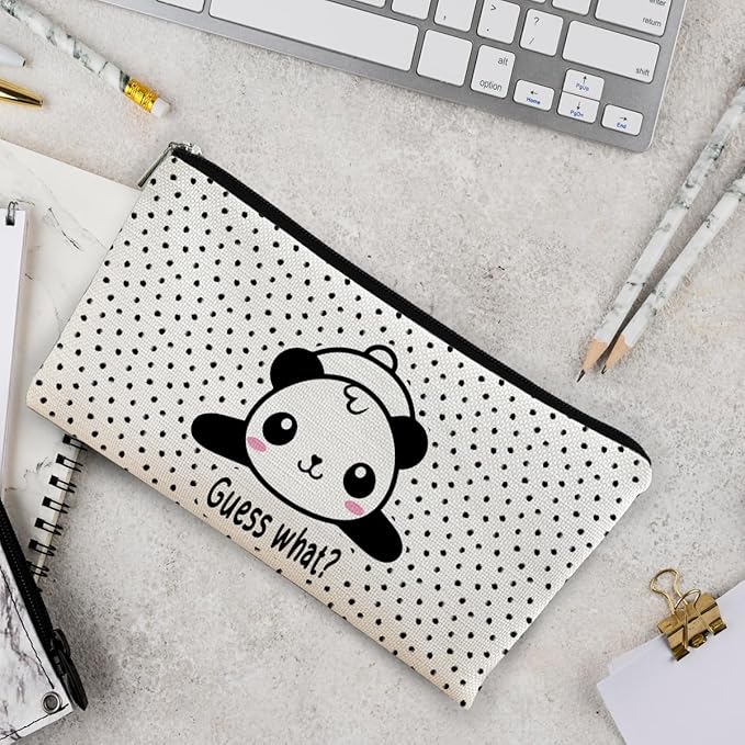 Panda Gifts Dots Makeup Bag,Gifts for Panda Lover Wonmen Girls,Cute Baby Panda Guess What It's Pug Butt Cosmetic Bag,Makeup Case for Teen Girls Daughter,Panda Accessories,Canvas Zipper Pouch