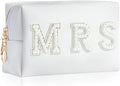 Bride Patch MRS Letter Makeup Bag for Women Bridesmaid Engagement Gift for Her White Pearl Rhinestone Travel Toiletry Bag Make Up Bag Pouch for Purse Bridal Shower Gifts for Engagement Wedding