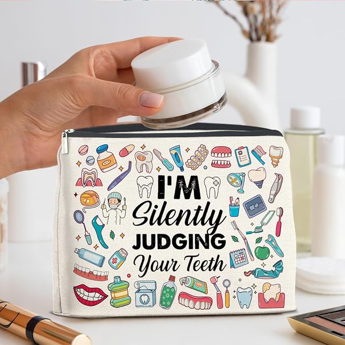 Dental Professional Makeup Bag - I'm Silently Judging Your Teeth Zipper Pouch for Caregivers & Graduates