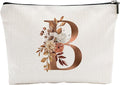 A-Z Boho Personalized Cosmetic Bag-Floral Cotton Letter Makeup Bag With Zipper-Artistic Cosmetic Bag For Travel-Bride,Birthday Gift For Women Daughter Friends-Women Makeup Organizer-A02