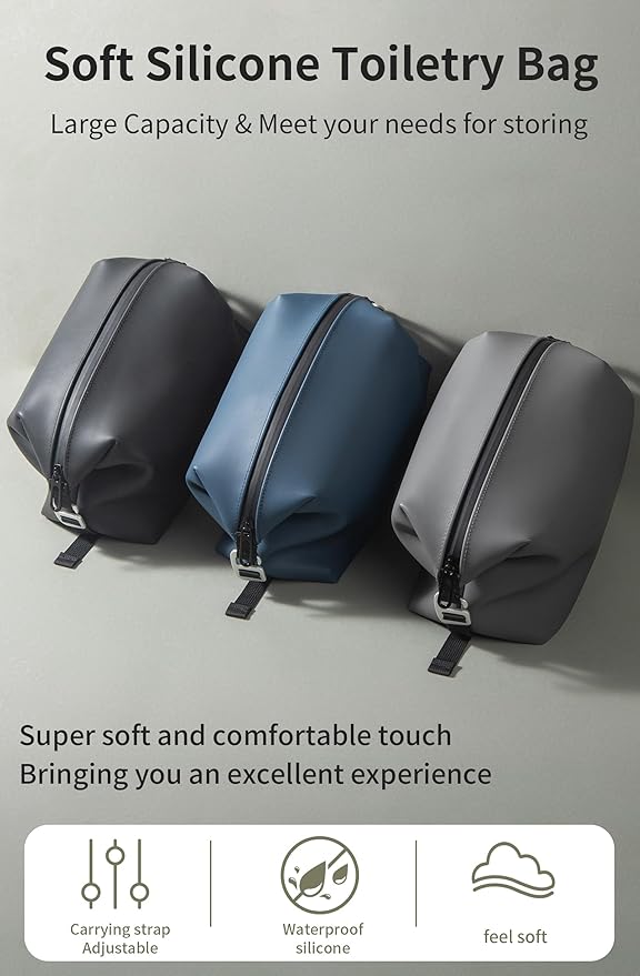 6"x 11" 6L Large Silicone Toiletry Bag,Waterproof Leakproof Foldable Travel Organizer,Dopp Kit Alternative for Men & Women,Grey