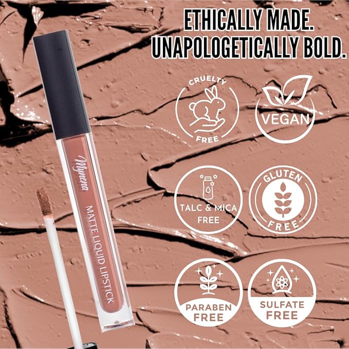 Mynena Nude Peach Long Lasting Lipstick for Women Waterproof & Transfer-Proof | Hydrating with Shea Butter | Bold Pigment Matte Color Lip Stain | Talc-Free & Vegan Product that Performs | Avani