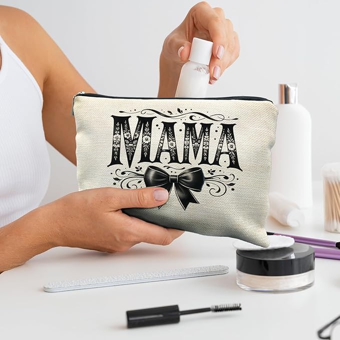 Mama Goth Bow Makeup Bag, Mother's Gifts for Mama Makeup Zipper Pouch, Mom Cosmetic Bags for Women, Mama Mom Gifts from Daughters Sons
